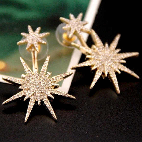 Gold & Crystal Stud Earrings w/Matching Jackets - Picture 2 of 8